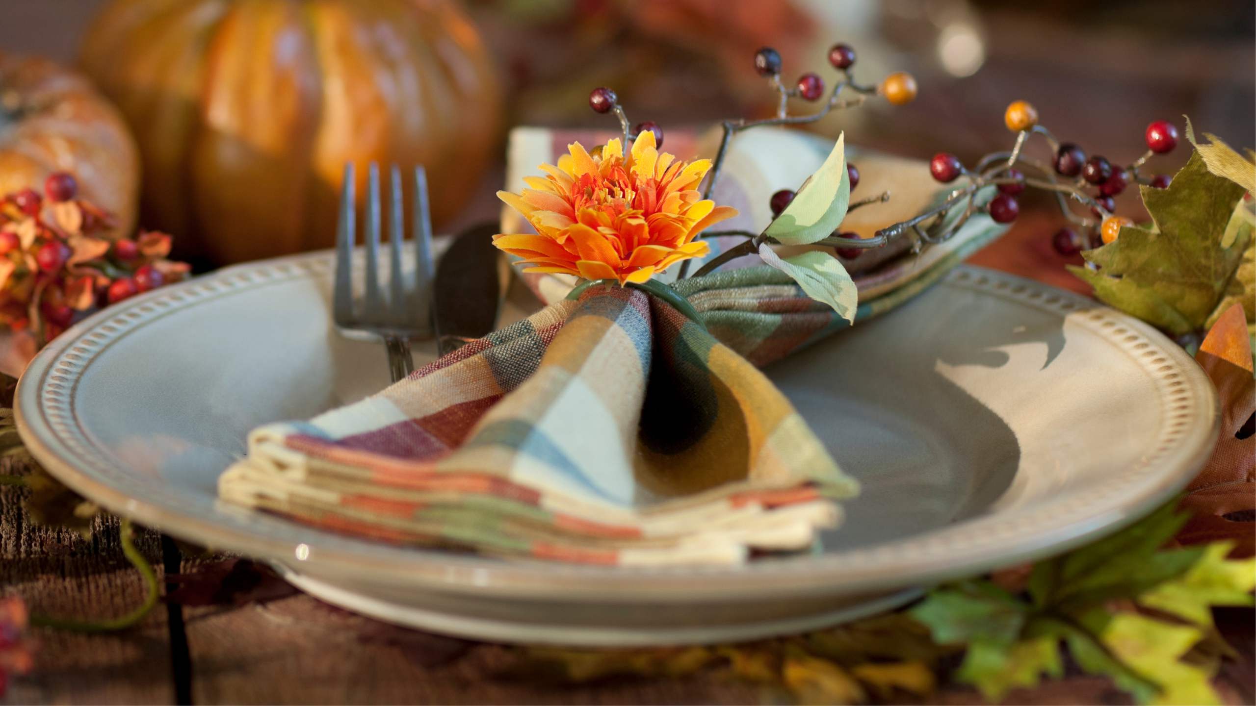 Place Setting With Napkin In Autumn Theme