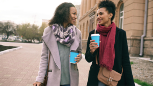 Two Friends meeting for coffee and walk